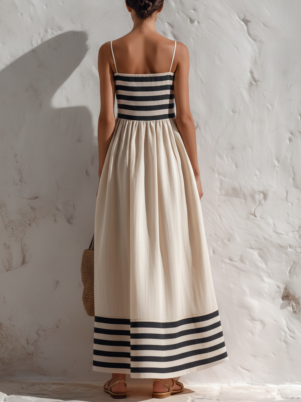 Susana | Vestido largo a rayas negras y beige