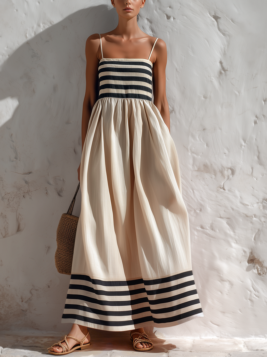Susana  | Vestido largo a rayas negras y beige